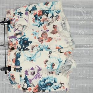 Free People floral denim cut-off Button fly raw hem shorts Sz31